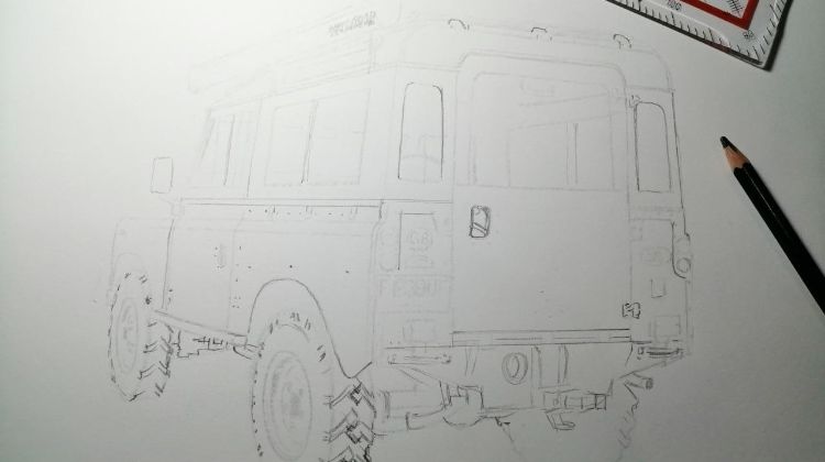 Sketsa mobil top gear: Gunakan pensil untuk meninggalkan kenangan gambar Landrover seri 3 paling klasik